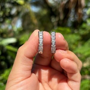 18K White Gold Plated Stainless Steel Diamond Hoop Earrings